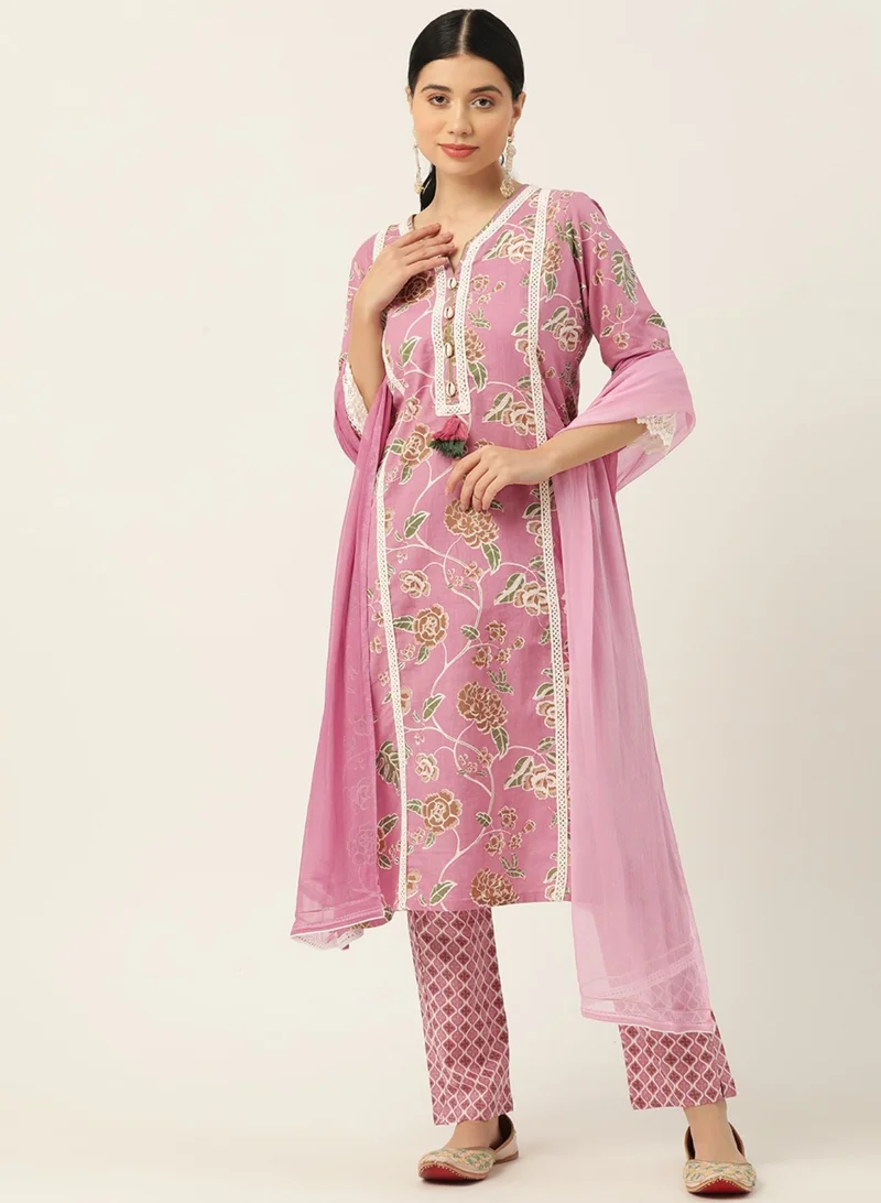 باناش برييا طقم كورتا قطني نسائي مع بنطال بلازو وطرحة شيفون | زي هندي عرقي | بدلة سالوار كميض تقليدية